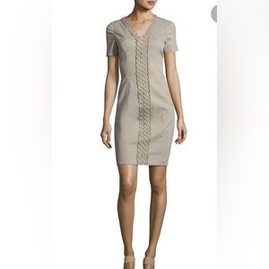 Size 4 sand colored Elie Tahari Loretta short sleeve above-knee dress never worn